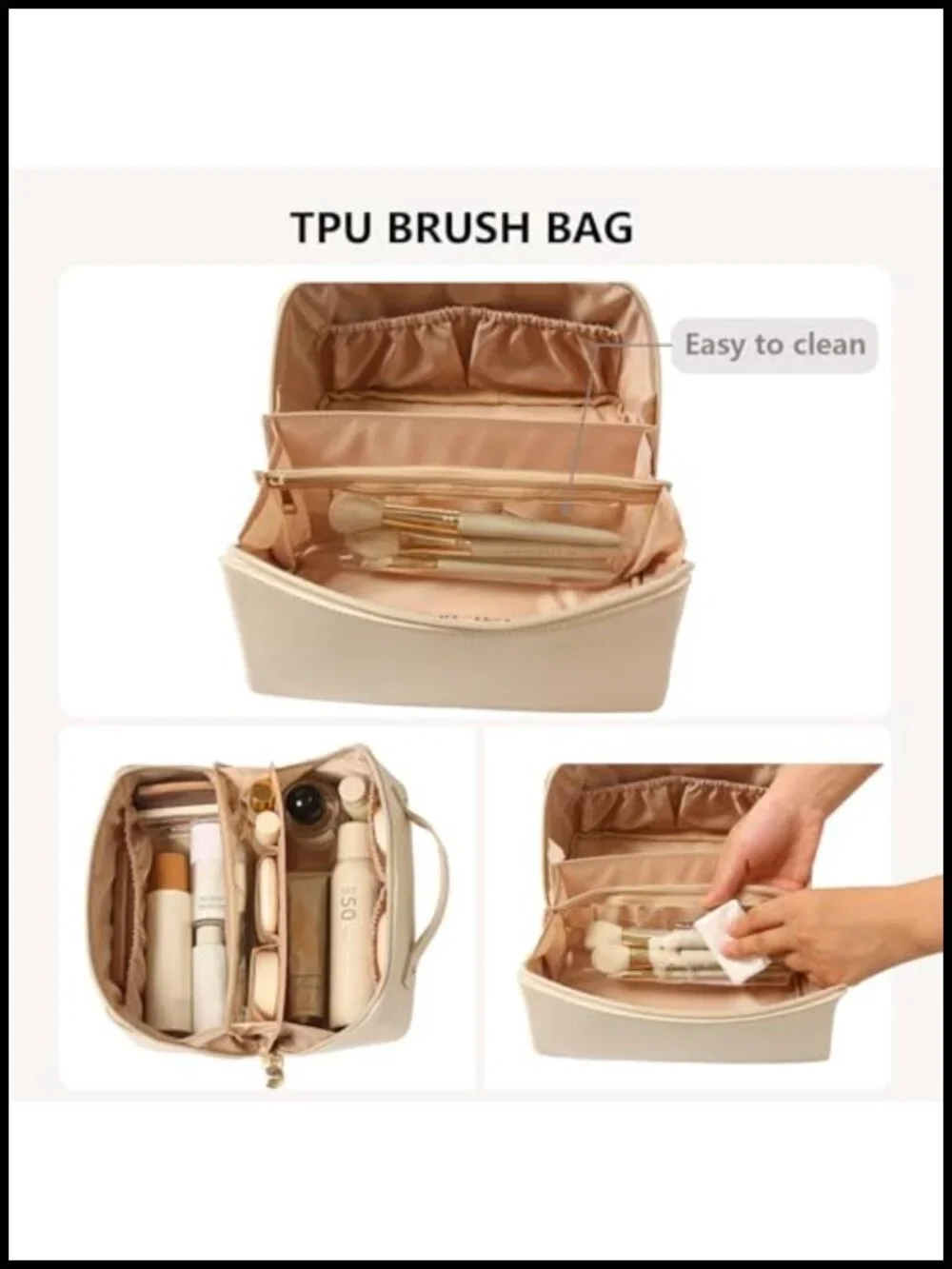 Large Travel Makeup Bag Faux Leather Toiletry Organizer with Compartments